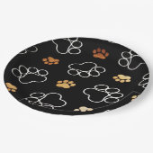 Assiettes En Carton Chien drôle PawPrints des plaques à papier noires (Angle)