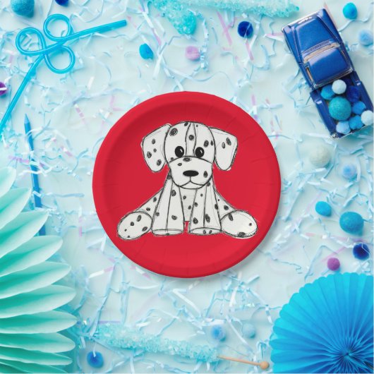 Assiettes En Carton Chien en dalmate dessin simple noir (Fête)
