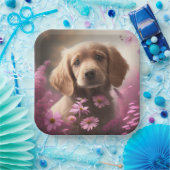 Assiettes en carton chien Fleur (Fête)