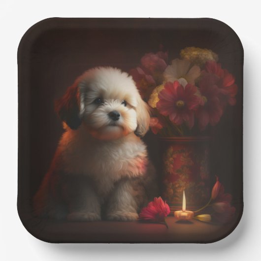 Assiettes en carton chien Fleur (Recto)