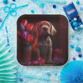 Assiettes en carton chien Fleur (Fête)