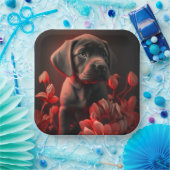 Assiettes en carton chien Fleur (Fête)