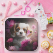 Assiettes en carton chien Fleur (Fête)