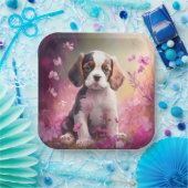 Assiettes en carton chien Fleur (Fête)