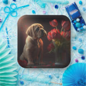 Assiettes en carton chien Fleur (Fête)