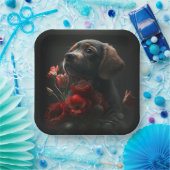 Assiettes en carton chien Fleur (Fête)