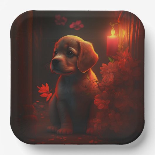 Assiettes en carton chien Fleur (Recto)