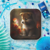 Assiettes en carton chien Fleur (Fête)