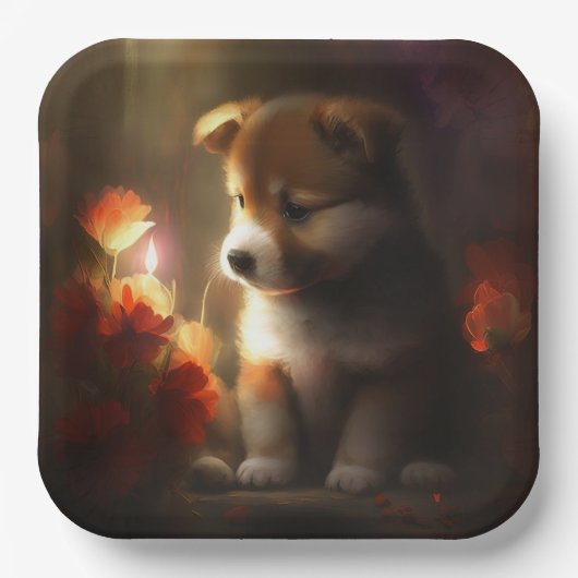 Assiettes en carton chien Fleur (Recto)