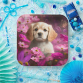 Assiettes en carton chien Fleur (Fête)