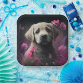 Assiettes en carton chien Fleur (Fête)