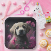 Assiettes en carton chien Fleur (Fête)