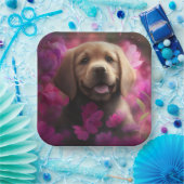 Assiettes en carton chien Fleur (Fête)