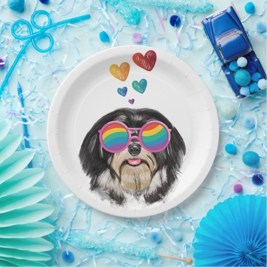 Assiettes En Carton Chien Havanais avec coeur Saint Valentin (Fête)