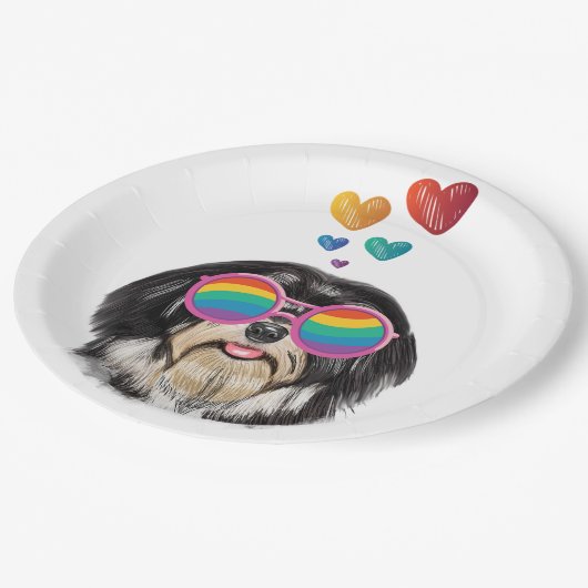 Assiettes En Carton Chien Havanais avec coeur Saint Valentin (Angle)