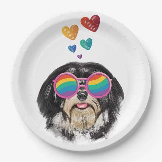 Assiettes En Carton Chien Havanais avec coeur Saint Valentin (Devant)