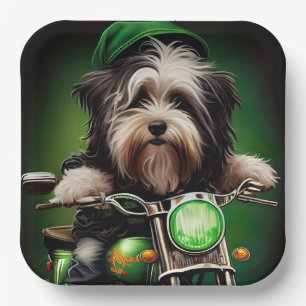 Assiettes En Carton Chien Havanais conduisant un vélo pour la Saint-Pa