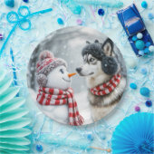 Assiettes En Carton Chien Husky Avec Snowman (Fête)