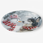 Assiettes En Carton Chien Husky Avec Snowman (Angle)