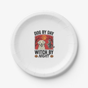 Assiettes En Carton Chien le jour sorcière la nuit Halloween vintage c