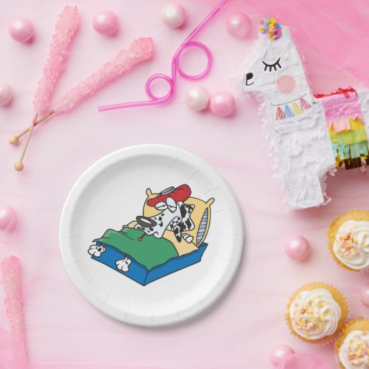 Assiettes En Carton Chien Malade Dans Le Lit (Fête)