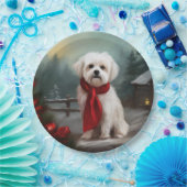 Assiettes En Carton Chien maltais à Noël de neige (Fête)