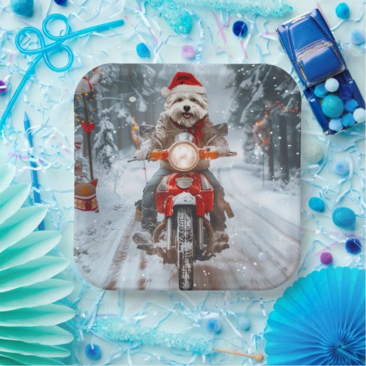 Assiettes En Carton Chien maltais équitation moto Noël (Fête)