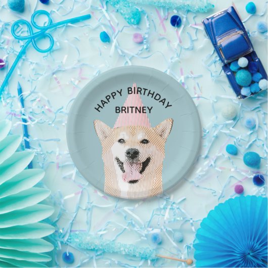 Assiettes En Carton Chien mignon Anniversaire Kawaii Souriant Shibu In (Fête)
