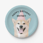 Assiettes En Carton Chien mignon Anniversaire Kawaii Souriant Shibu In (Devant)