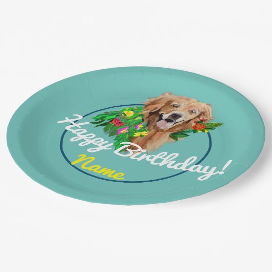 Assiettes En Carton Chien mignon Dreamy Golden Retriever (Angle)