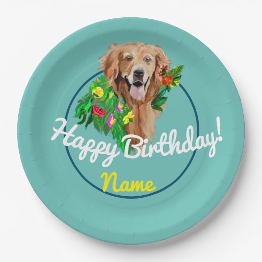 Assiettes En Carton Chien mignon Dreamy Golden Retriever (Devant)