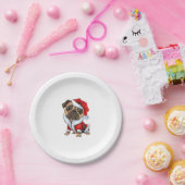 Assiettes En Carton Chien mignon en Casquette de Noël 1 (Fête)