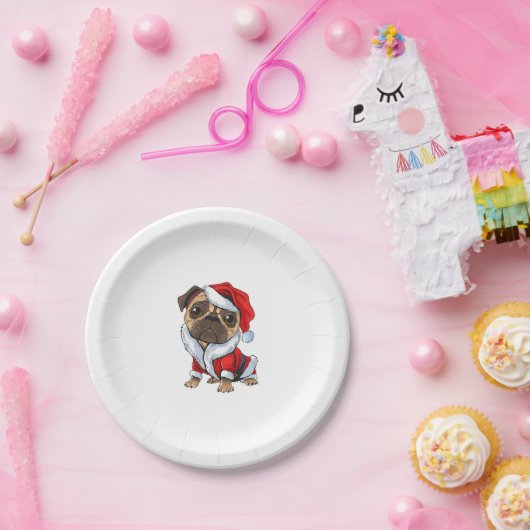 Assiettes En Carton Chien mignon en Casquette de Noël 1 (Fête)