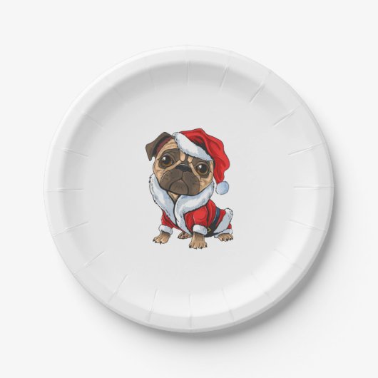 Assiettes En Carton Chien mignon en Casquette de Noël 1 (Devant)
