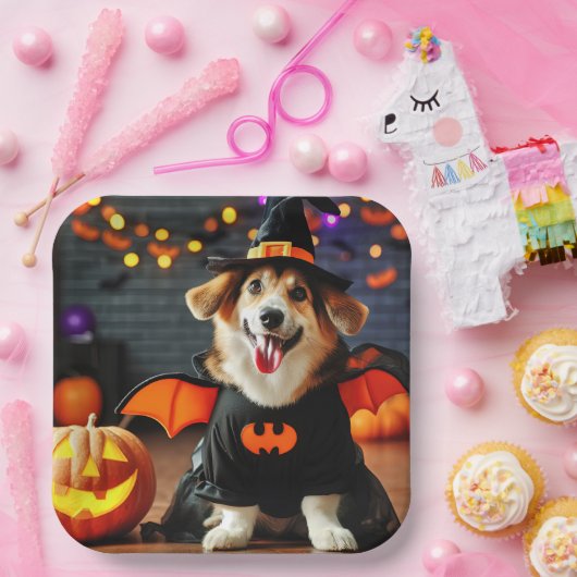 Assiettes En Carton Chien mignon en costume Halloween (Fête)