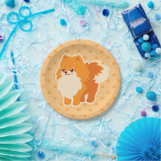 Assiettes En Carton Chien mignon Kawaii Pomeranian (Fête)