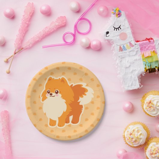 Assiettes En Carton Chien mignon Kawaii Pomeranian (Fête)