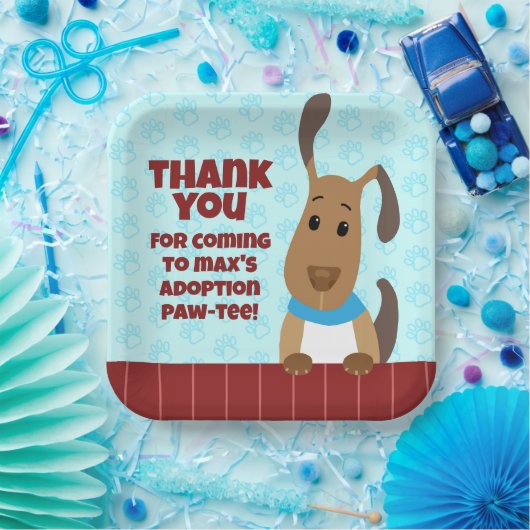 Assiettes En Carton Chien mignon sur clôture Pet d'adoption Pawprints (Fête)