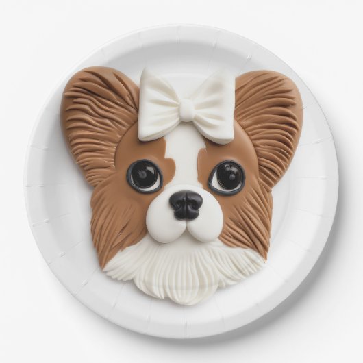 Assiettes En Carton Chien Papillon 3D inspiré (Devant)