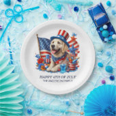 Assiettes En Carton Chien Patriotique Haut Chapeau Rouge Blanc Bleu Ét (Fête)