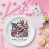 Assiettes En Carton Chien Patriotique Haut Chapeau Rouge Blanc Bleu Ét (Fête)