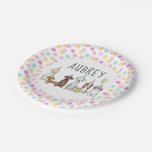 Assiettes En Carton Chien Paw-ty Personnalisé Pastel Hexagon   (Angle)