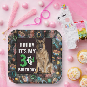Assiettes En Carton Chien Personnalisé 3e anniversaire de fête Plaques