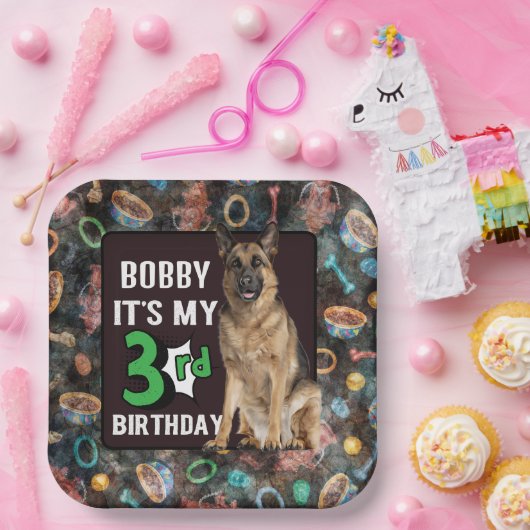 Assiettes En Carton Chien Personnalisé 3e anniversaire de fête Plaques (Fête)