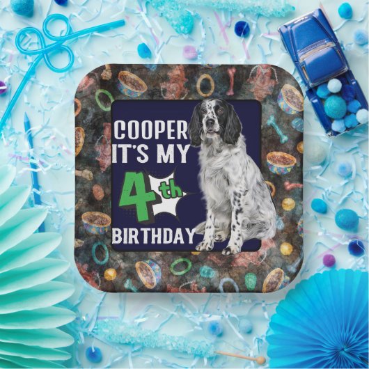 Assiettes En Carton Chien Personnalisé fête de 4e anniversaire Plaques (Fête)