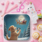 Assiettes En Carton Chien Photographiant Le Père Noël À Sleigh (Fête)