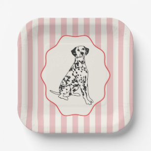 Assiettes En Carton Chien rose, rouge et noir et rayures