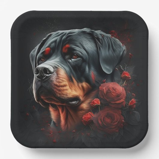 Assiettes en carton chien Rottweiler (Recto)
