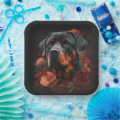 Assiettes en carton chien Rottweiler (Fête)