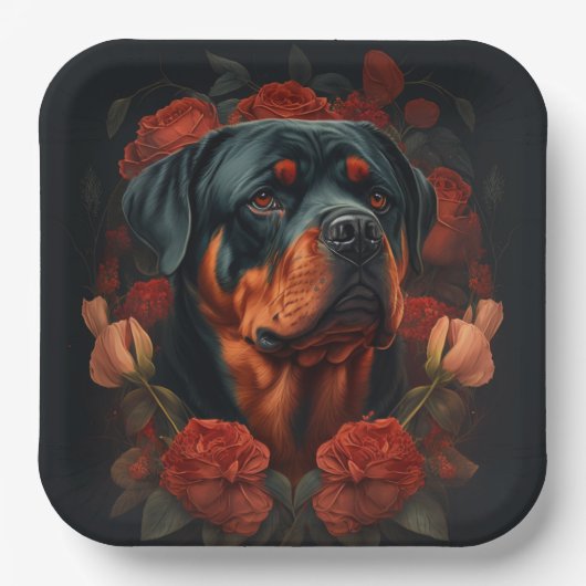 Assiettes en carton chien Rottweiler (Recto)